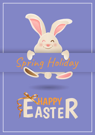 Happy Easter greeting card with cute bunny and eggs. Vector illustration.のイラスト素材