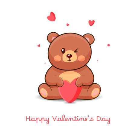 Valentine's day greeting card with cute teddy bear. Vector illustration.のイラスト素材