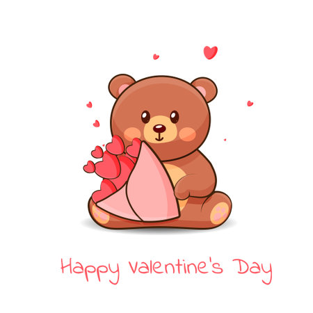 Valentines day greeting card with cute teddy bear. Vector illustration.のイラスト素材