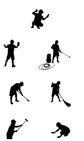 black and white of cleaner actionの写真素材