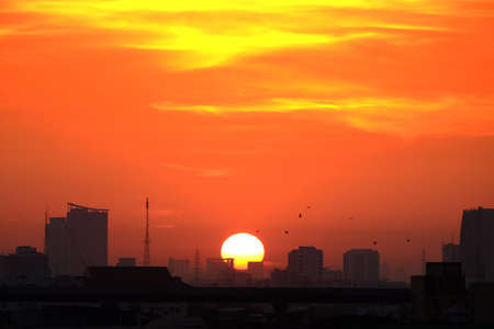 backgruound of sunrise at Bangkok city Thailandの写真素材