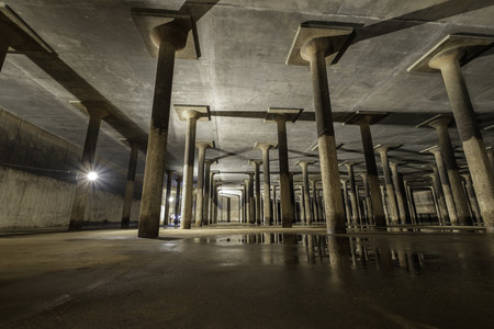 confined space area, reinforced column reflection, underground tankの写真素材