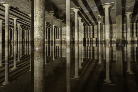confined space area, reinforced column reflection, underground tankの写真素材
