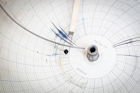 old water pressure gauge plot on circle scale over 40 years for water worksの写真素材