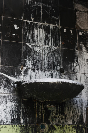 dirty bathroom after burnの写真素材