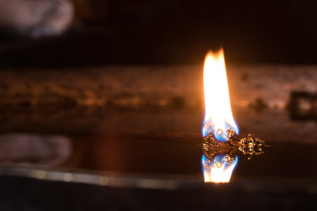 oil lamp in India temple, many people to oil fill in the lamp because do not want flicker