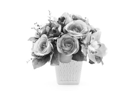 black and white of flowers craft in vaseの写真素材