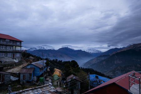 evening time view of Annapura area at Ghorepani, 2860 msl, Nepalのeditorial素材