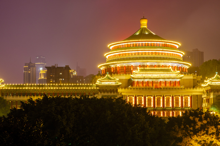 evening time of GREAT HALL OF THE PEOPLE, Chongqing, Chinaのeditorial素材