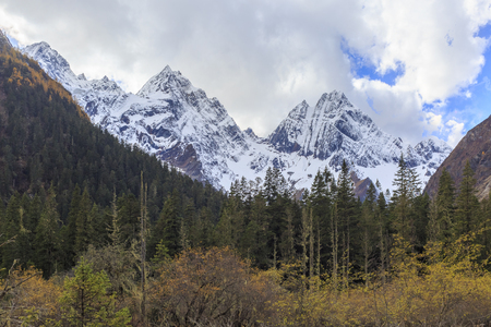 Xiageluo glacier at Mt Siguniang national park, Chinaの写真素材