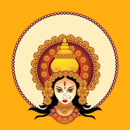 Vector illustration of Goddess Durga in Happy Dussehra festival of Indiaのイラスト素材