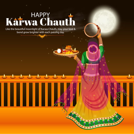 Happy Karwa Chauth. Vector illustration of Happy Karwa Chauth.のイラスト素材
