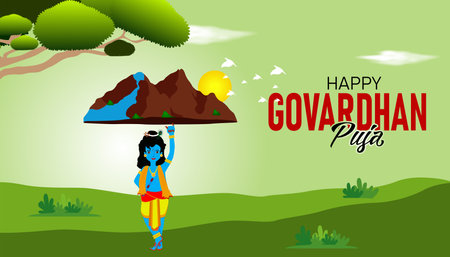 Happy Gudi Padwa greeting card with woman and mountain. Vector illustration.のイラスト素材