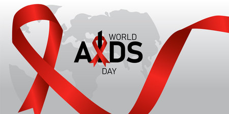 World AIDS Day. Vector illustration. Red ribbon on grey background.のイラスト素材