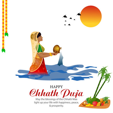 Happy Chhath Puja holiday banner design template. Vector graphic illustration.のイラスト素材
