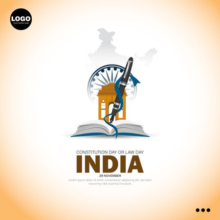 Vector illustration of India Independence Day. An open book with a pen and a flag of India.のイラスト素材