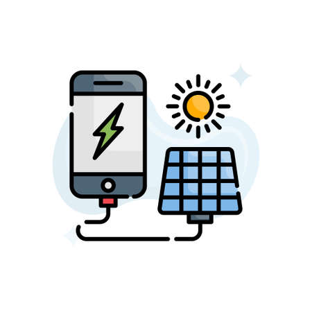 Portable solar panel vector outline filled icon style illustration. EPS 10 fileのイラスト素材