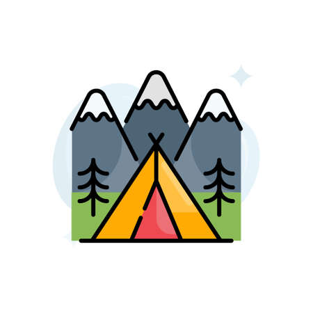 Winter camping vector outline filled icon style illustration. EPS 10 fileのイラスト素材