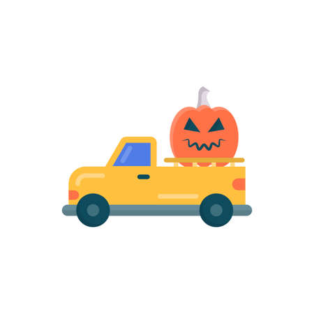 Pumpkin Truck vector Flat Icon Design illustration. Halloween Symbol on White background EPS 10 Fileのイラスト素材