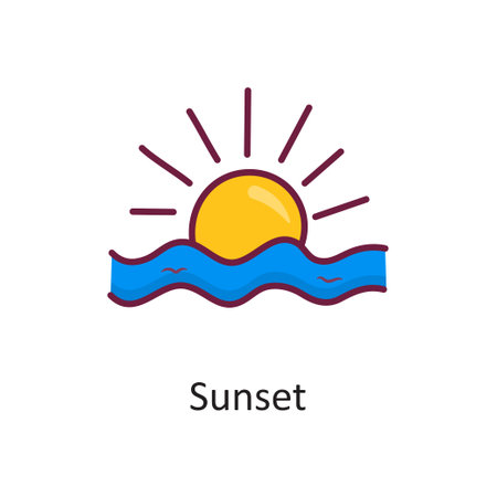 Sunset vector Fill Outline Icon Design illustration. Nature Symbol on White background EPS 10 Fileのイラスト素材