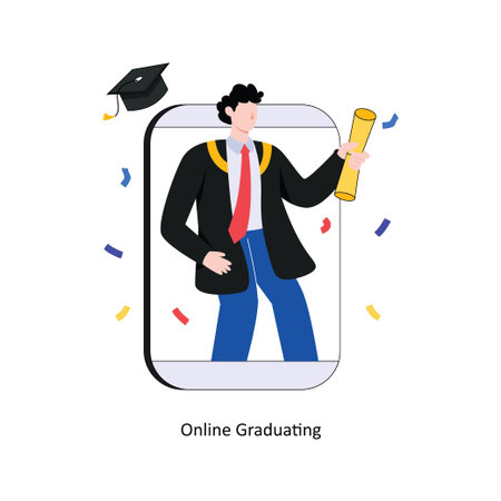 Online Graduating flat style design vector illustration. stock illustrationのイラスト素材