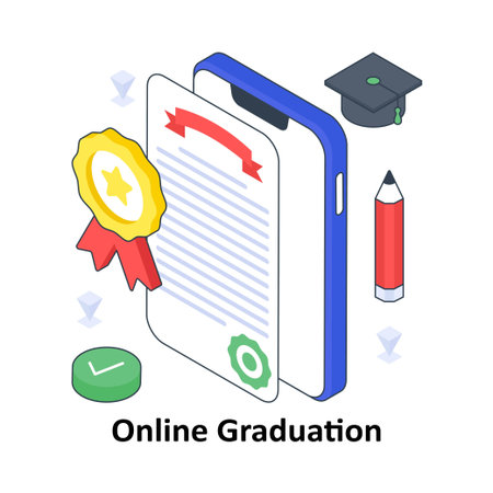 Online Graduation isometric Colored illustration. EPS File stock illustrationのイラスト素材