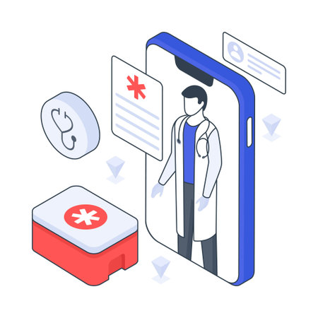 Digital Health Services isometric Colored illustration. EPS File stock illustrationのイラスト素材