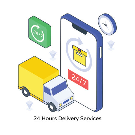 24 Hours Delivery Services isometric Colored illustration. EPS File stock illustrationのイラスト素材