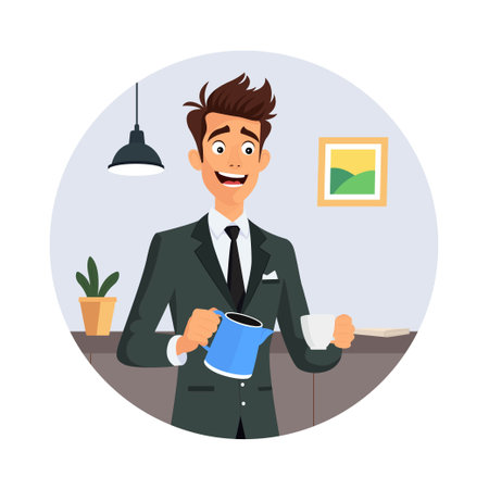 Man Addicted To Caffeine Vector Illustration. Eps 10 Fileのイラスト素材