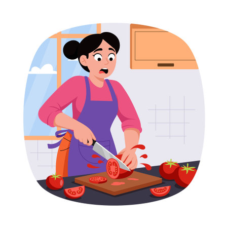 Cutting Vegetables for Salad  Vector illustration.  EPS 10 Fileのイラスト素材