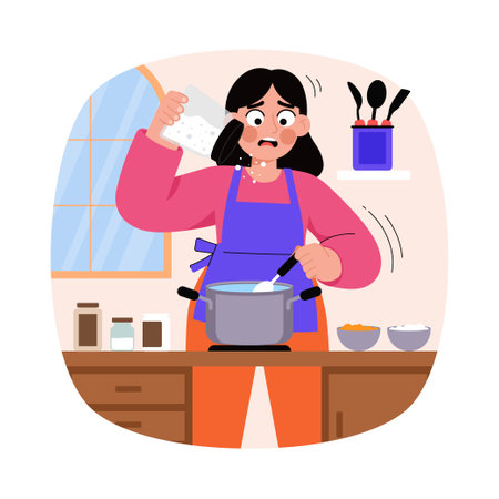 Adding salt in soup Vector illustration. EPS 10 Fileのイラスト素材