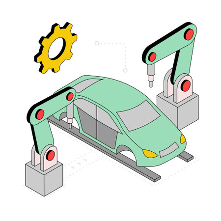 Car Manufacturing Isometric Style Illustration. EPS 10 Fileのイラスト素材