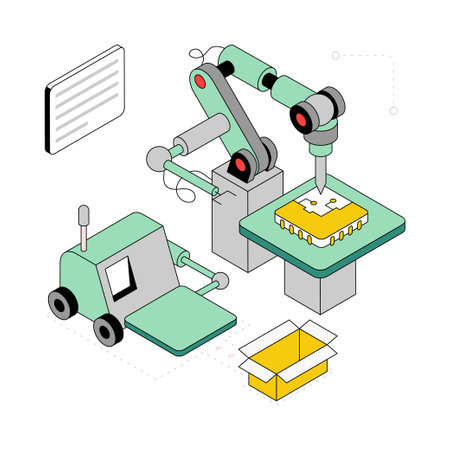 Package Manufacturing Isometric Style Illustration. EPS 10 Fileのイラスト素材