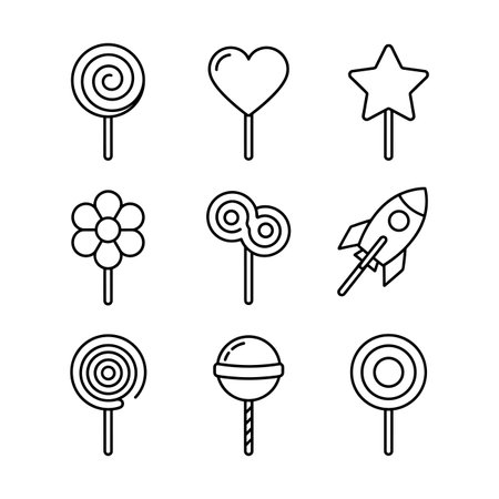 a vector set of various lollipop candy designs in outline style, isolated on a white background, sweet treatのイラスト素材