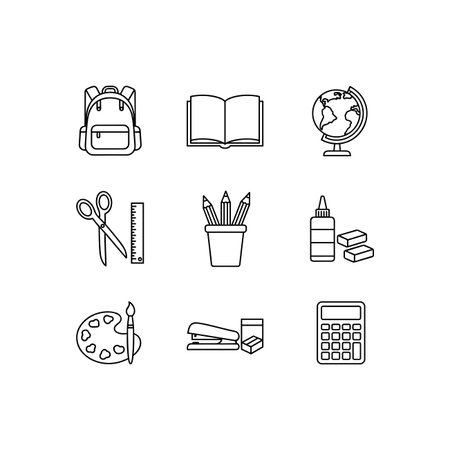 a vector line art illustration of back to school supplies, perfect for educational and design projectsのイラスト素材