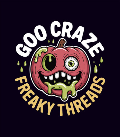 Halloween pumpkin goo craze freaky threads vector design for spooky season apparel and decoration t-shirt designのイラスト素材