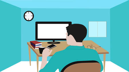 Work at home with man computer phone bookのイラスト素材