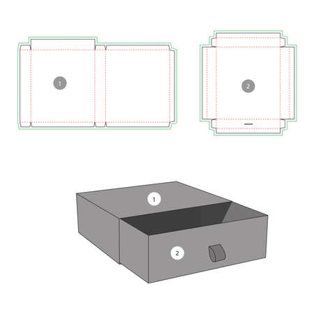 Sleeve box, drawer style box, blank packaging dieline templateのイラスト素材