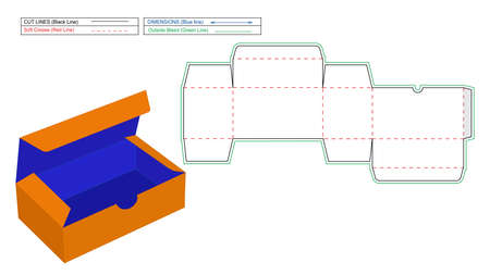 Reverse Tuck End Box, RTE boxes dieline template and 3D render box, Two lid box, Small Gift Boxes With 2 Lids, luxaury box,Two Piece Favor Boxes,のイラスト素材