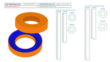 Round tube or cylender style 2 lid box dieline template and 3D render boxのイラスト素材