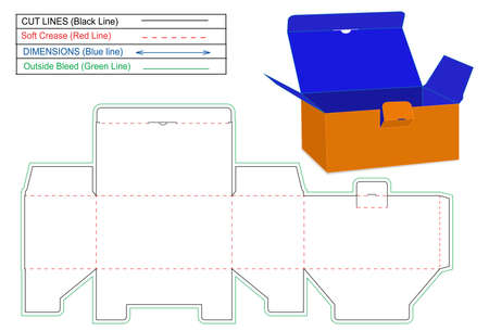 Tuck Top Snap Lock Bottom or auto bottom lock box dieline template and 3D render box, Tuck Top Snap Lock Bottom or auto bottom lock box dieline template and 3D render boxのイラスト素材