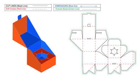 Gift box, custom auto bottom lock box dieline template and 3D trndering boxのイラスト素材