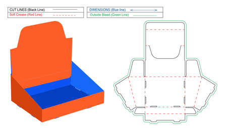 Custom Showcase box Display box, empty holder box, self box, blank display box dieline template and 3D render boxのイラスト素材