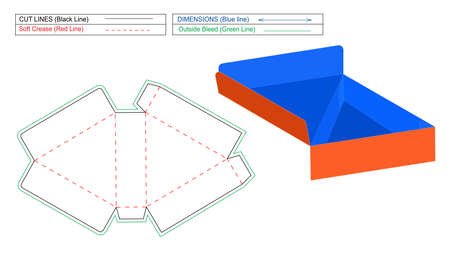 Custom Pizza Box, quarter pizza box dieline template and 3D vector render boxのイラスト素材