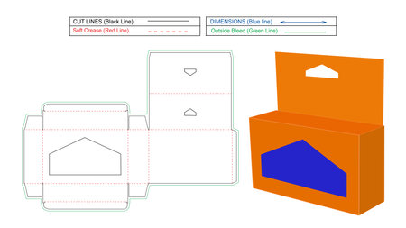 Tucking mobile charger box with transparent window, dieline tamplate and 3D vector render, editable and changeableのイラスト素材