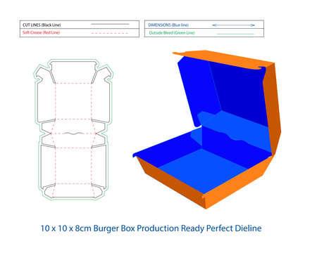 Hamburger box dieline Fast Food Burger Box And Die-cut template Self Asembly Eco-friendly, No Glue Needed boxのイラスト素材