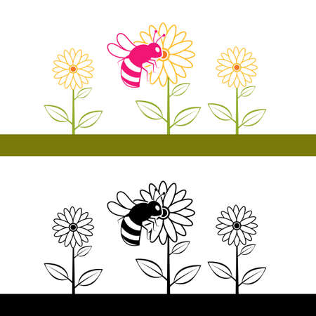 Bee and flower Blossoms vector Clipartsのイラスト素材