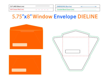 Window Packaging Envelope 5.75x8inch dieline template and 3D envelope editable easily resizable