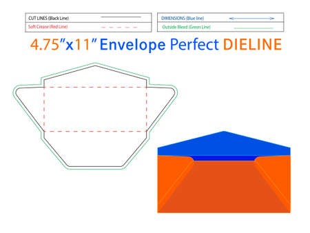 Document envelope 5x11 inche dieline template and 3D envelope editable easily resizableのイラスト素材