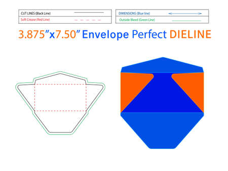 Document envelope 5x11 inche dieline template and 3D envelope editable easily resizableのイラスト素材